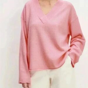 Everlane Pink Wool Blend V-Neck Sweater